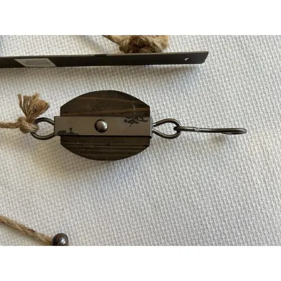 Pulley Mounting Brackets With Hook Rustic Vintage Inspired Metal Wood Twine Set - Picture 8 of 10